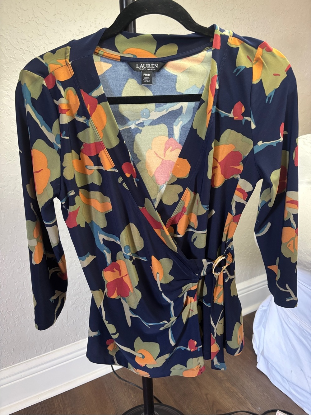 Ralph Lauren Navy Floral Wrap Top